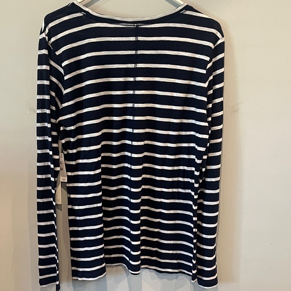 Caslon Raglan Cotton Blend Navy and White Long Sleeve Striped Top NWT - Picture 7 of 13